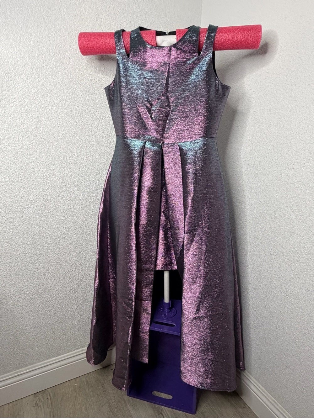 Rare Editions Iridescent Purple High-Low Dress